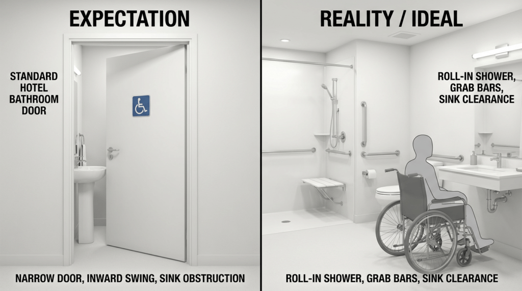 accessible vs not-accessible bathroom comparison