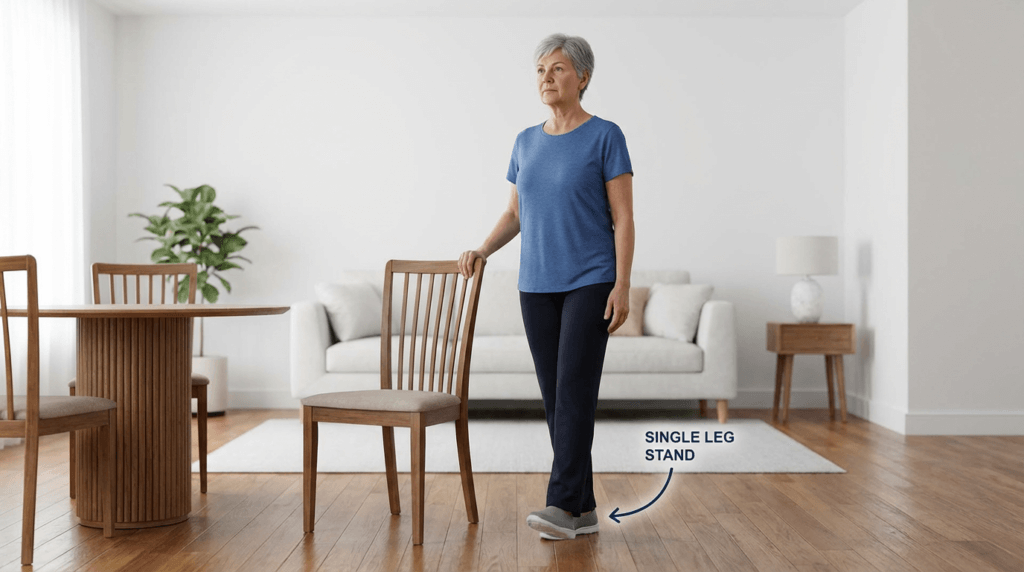 Senior woman performing the Single Leg Stand
